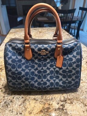 Large COACH Denim Rowan Satchel, EUC!!